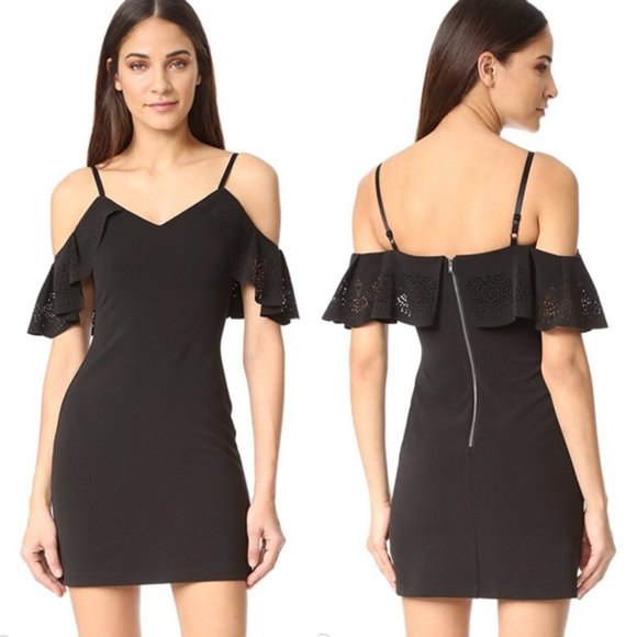 Parker Black Laser-Cut Cold Shoulder Dress - Picture 1 of 5